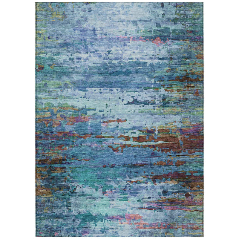 5' X 8' Blue Brown And Purple Abstract Washable Indoor Outdoor Area Rug