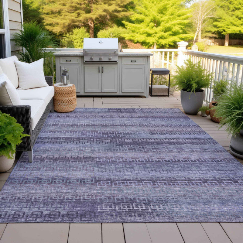 3' X 5' Plum And Lavender Striped Washable Indoor Outdoor Area Rug