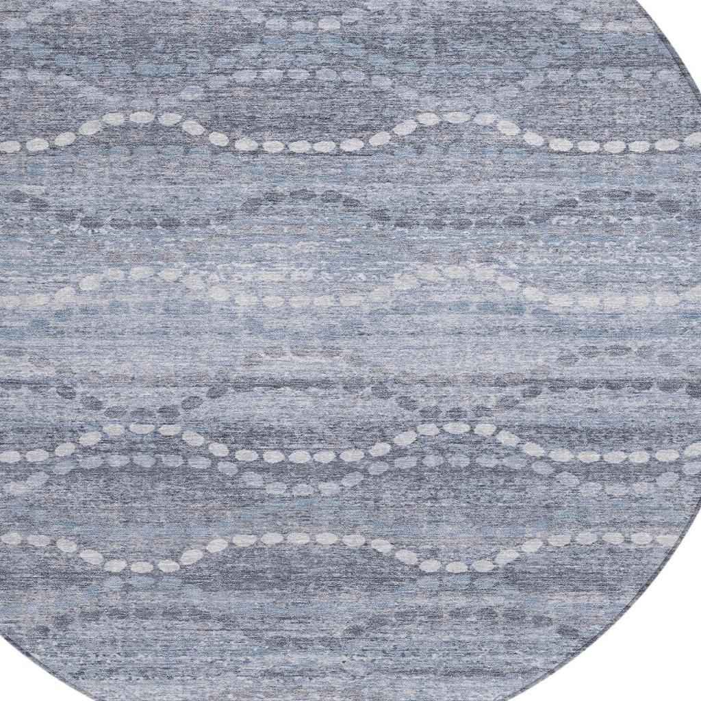 8' Blue And Ivory Round Ogee Washable Indoor Outdoor Area Rug