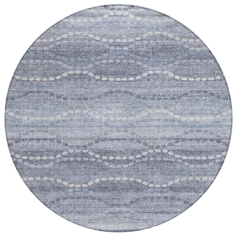 8' Blue And Ivory Round Ogee Washable Indoor Outdoor Area Rug