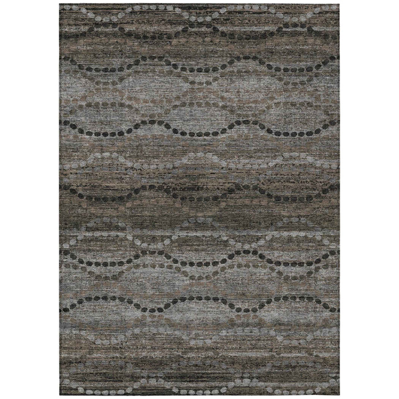 8' X 10' Chocolate And Gray Ogee Washable Indoor Outdoor Area Rug
