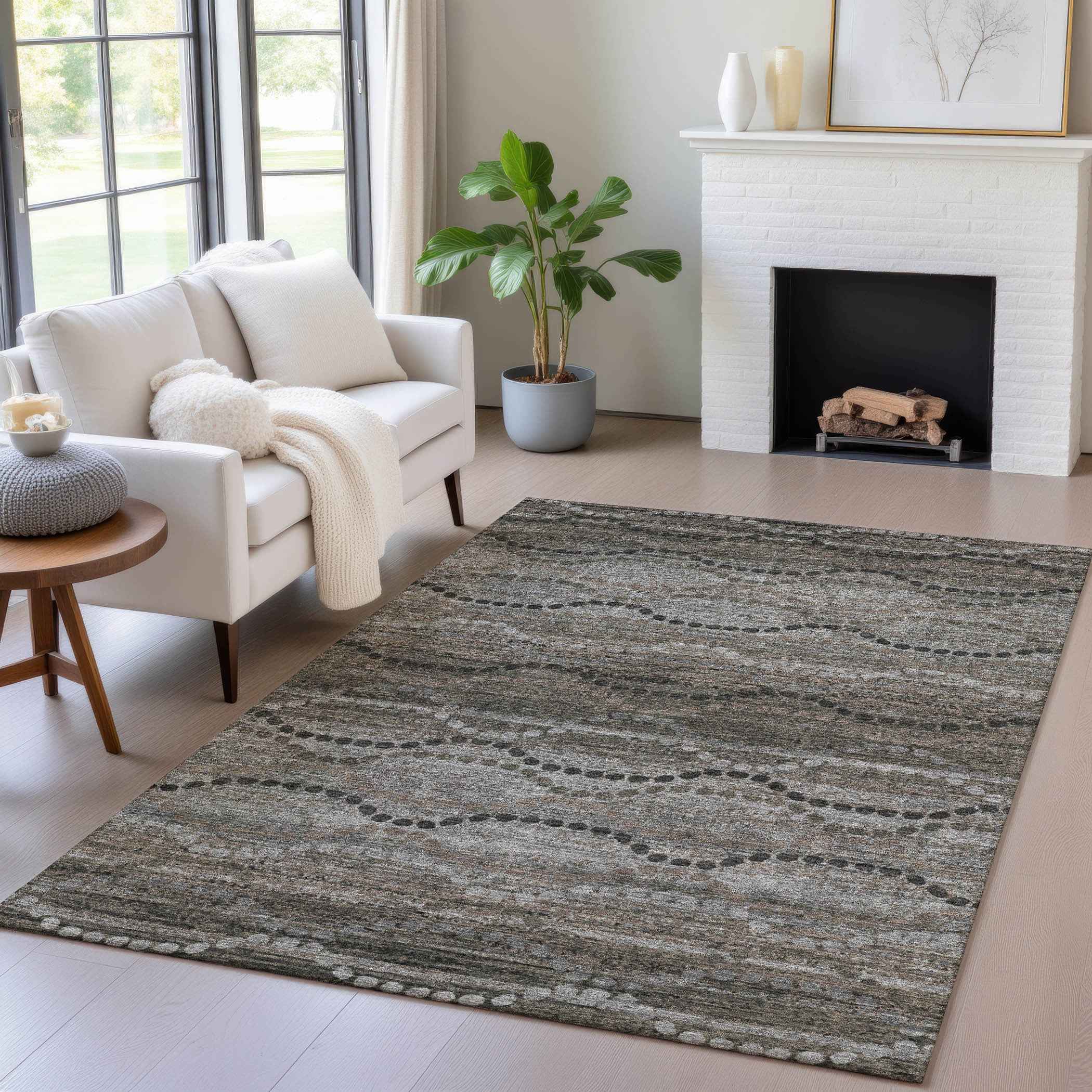 8' X 10' Chocolate And Gray Ogee Washable Indoor Outdoor Area Rug