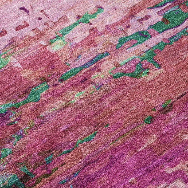 10' X 14' Pink Mauve And Green Abstract Washable Indoor Outdoor Area Rug