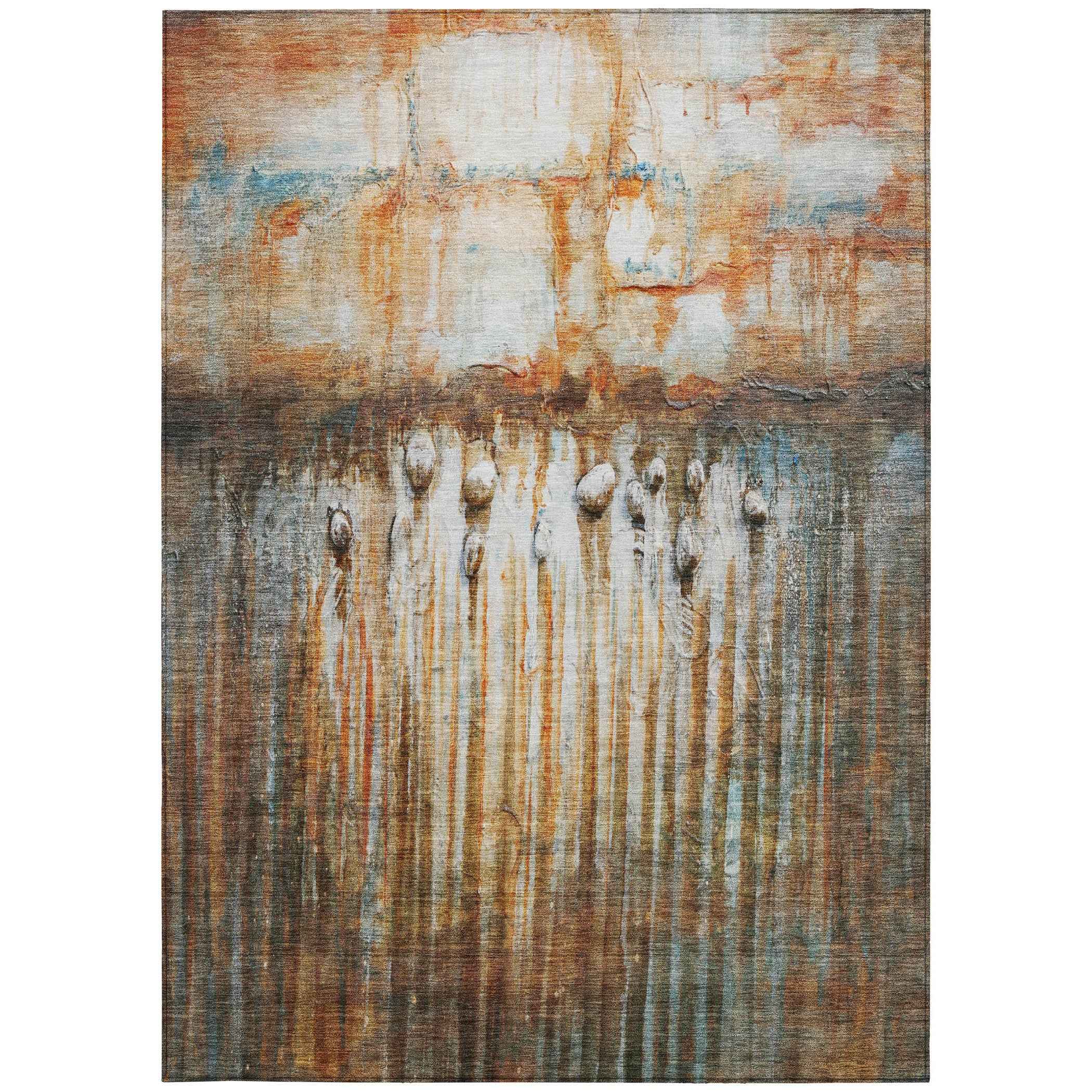 8' X 10' Rust Gray And Blue Abstract Washable Indoor Outdoor Area Rug