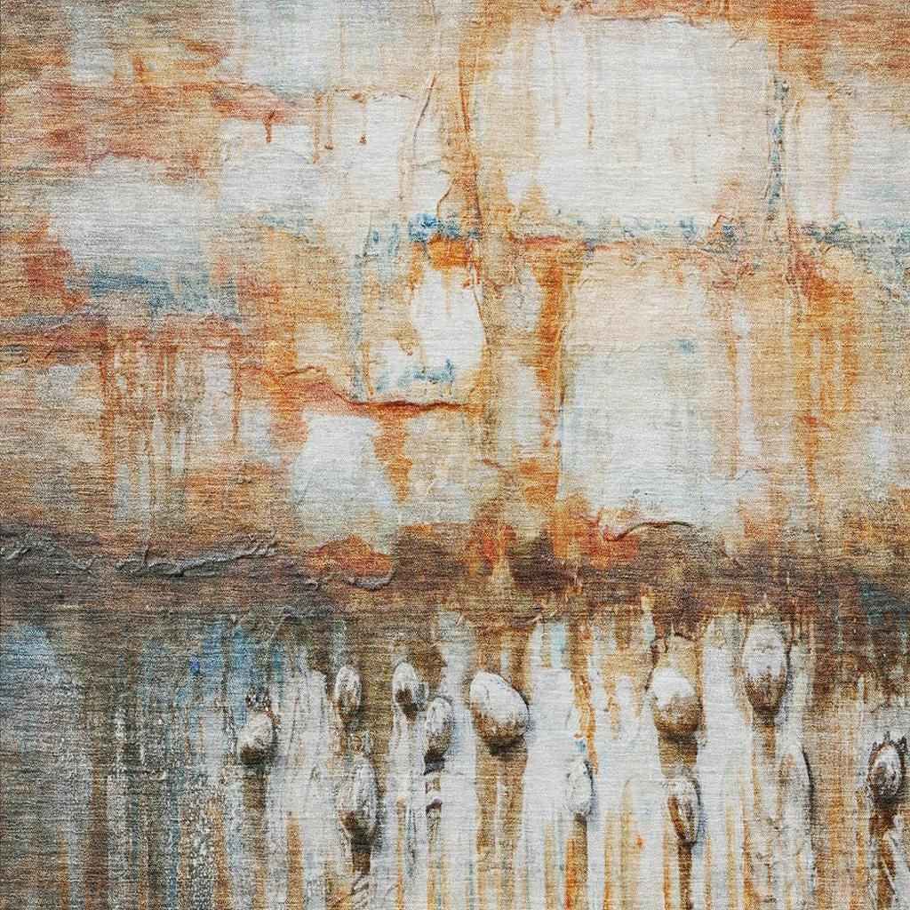 8' X 10' Rust Gray And Blue Abstract Washable Indoor Outdoor Area Rug