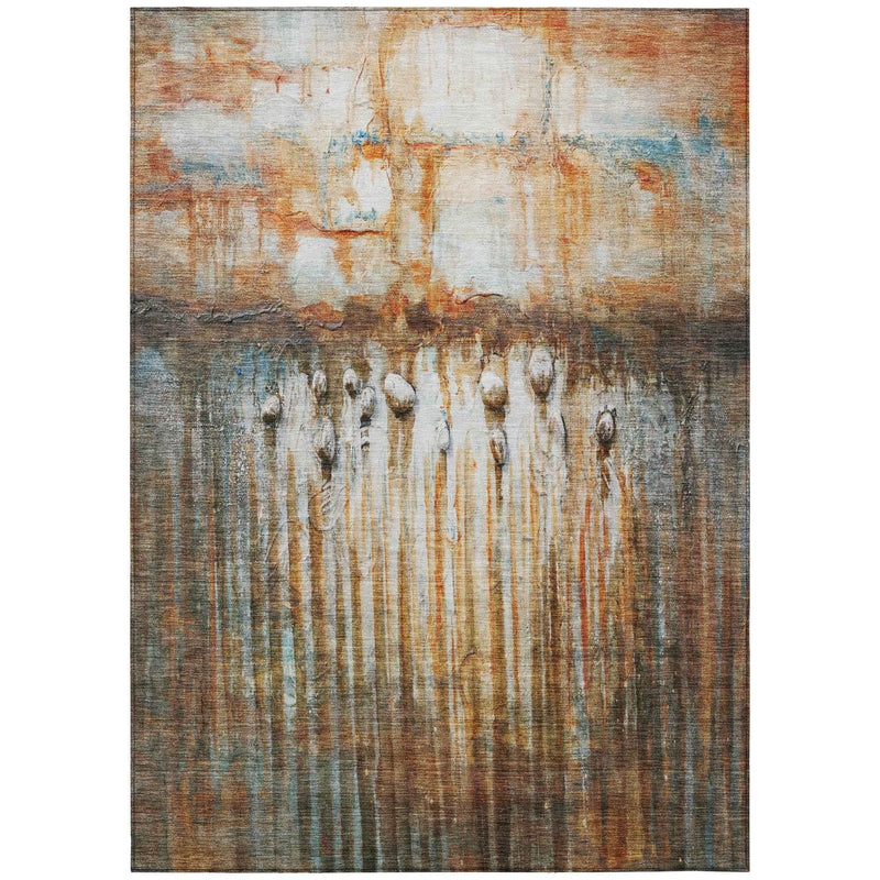 8' X 10' Rust Gray And Blue Abstract Washable Indoor Outdoor Area Rug