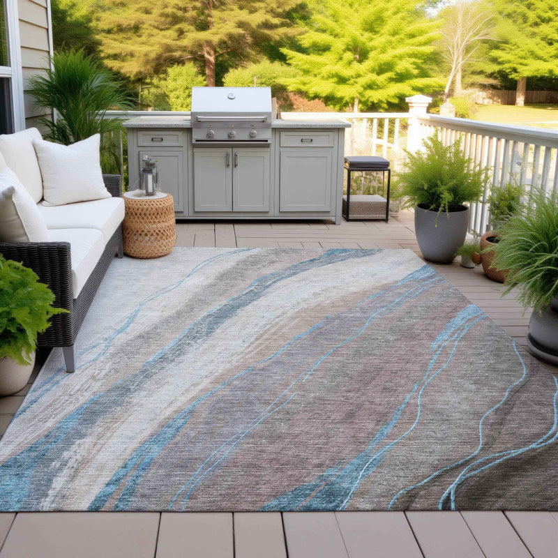 3' X 5' Brown And Teal Blue Abstract Washable Indoor Outdoor Area Rug