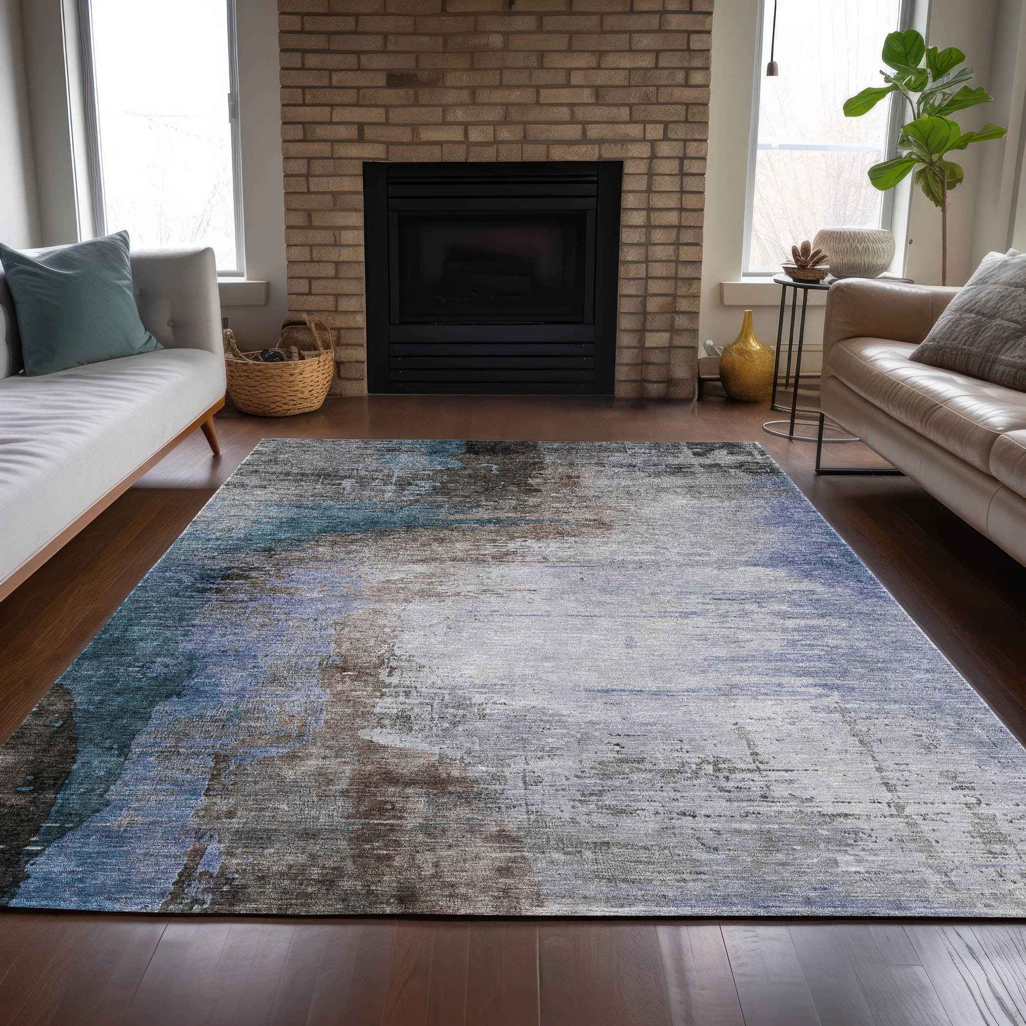 3' X 5' Brown Lavender And Taupe Abstract Washable Indoor Outdoor Area Rug
