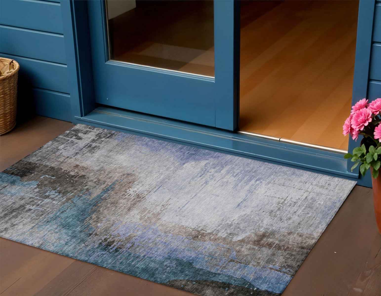 3' X 5' Brown Lavender And Taupe Abstract Washable Indoor Outdoor Area Rug