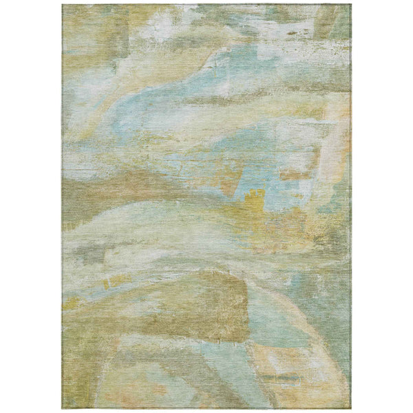 5' X 8' Beige Sky Blue And Ivory Abstract Washable Indoor Outdoor Area Rug