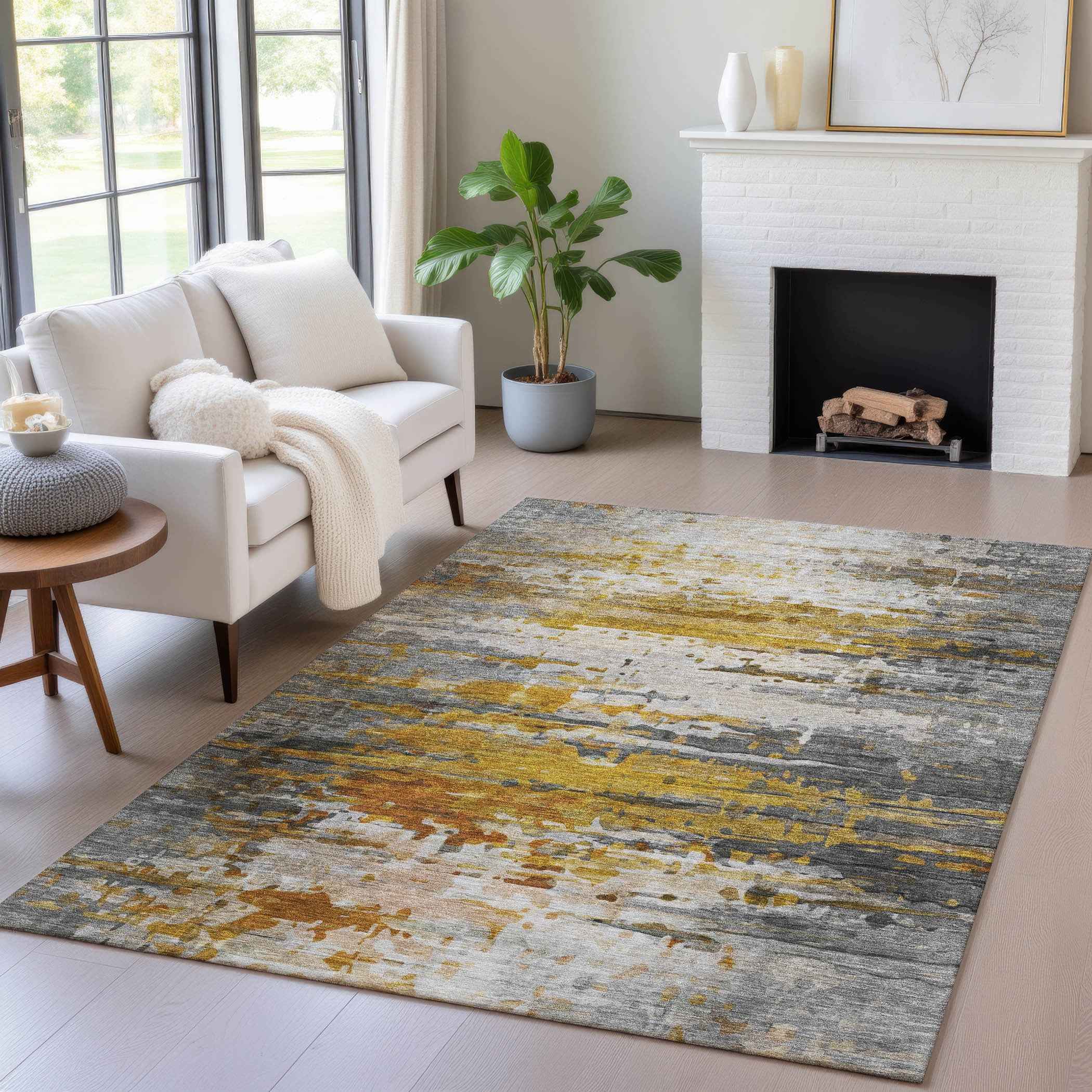 10' X 14' Copper And Gray Abstract Washable Indoor Outdoor Area Rug