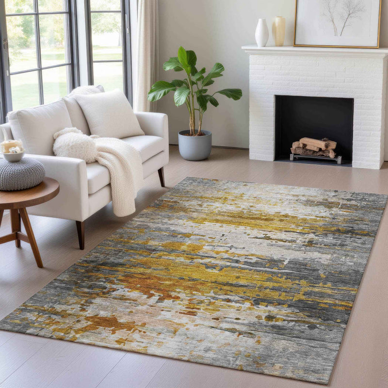10' X 14' Copper And Gray Abstract Washable Indoor Outdoor Area Rug