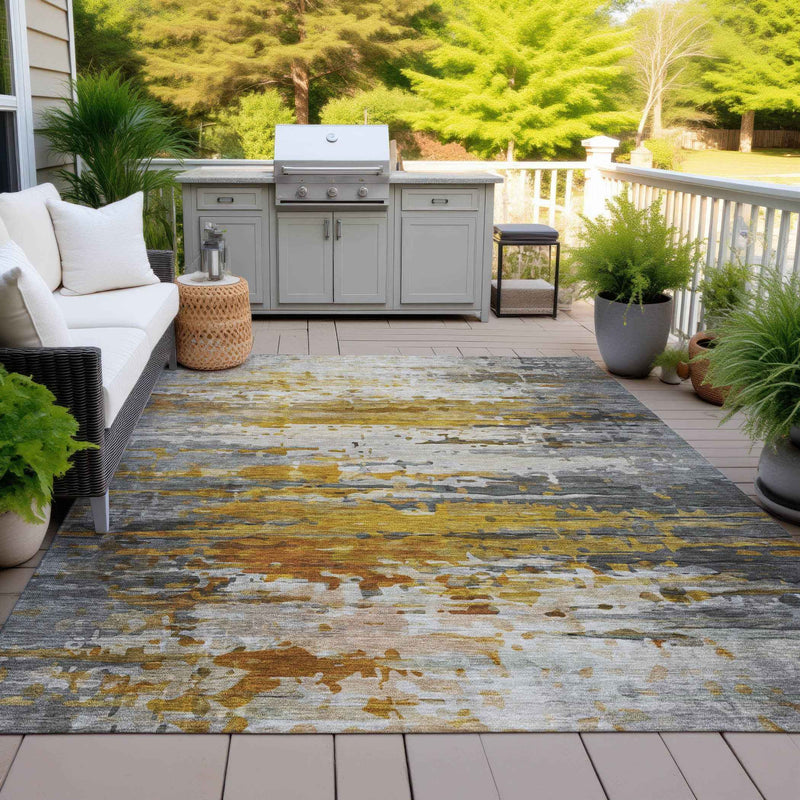 10' X 14' Copper And Gray Abstract Washable Indoor Outdoor Area Rug