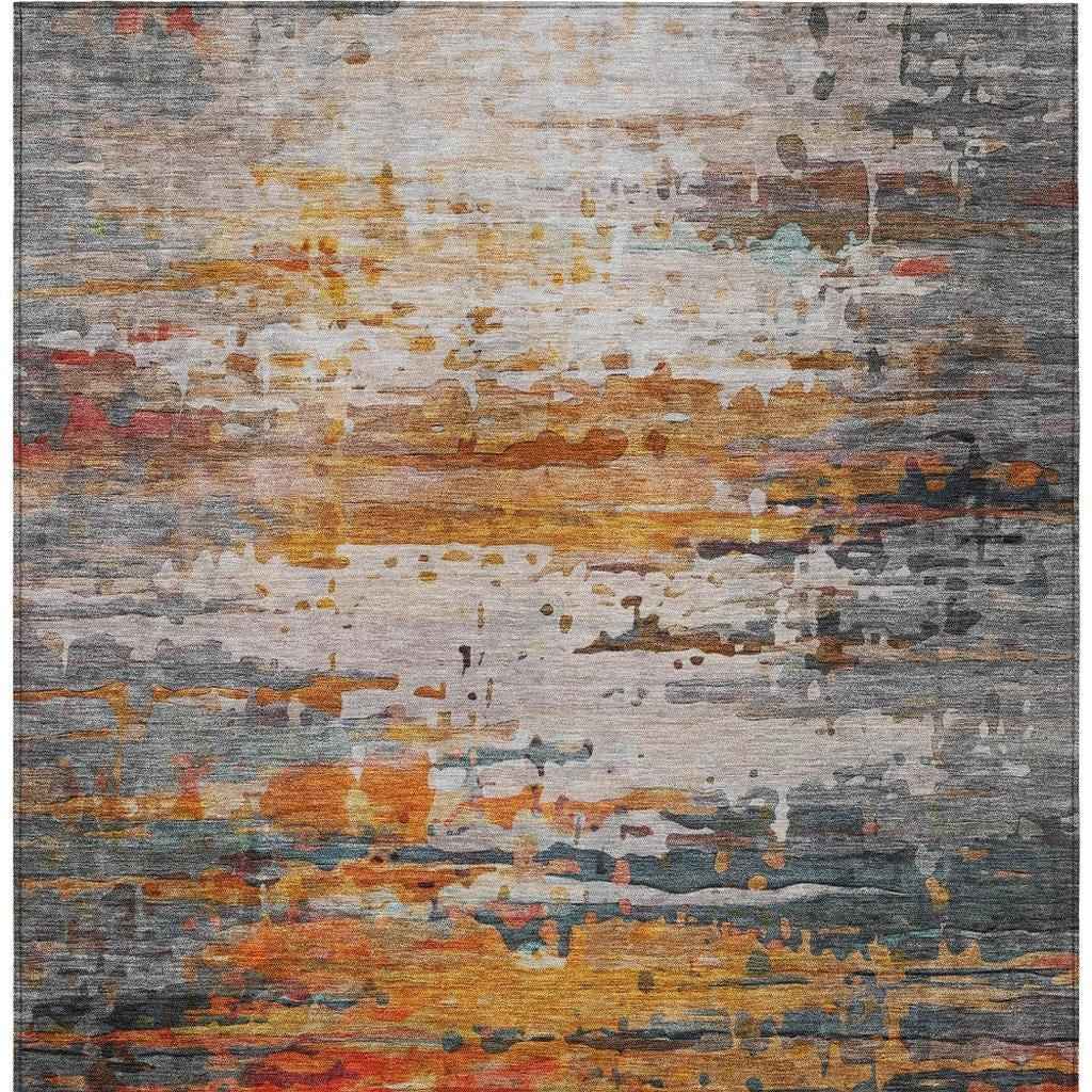 9' X 12' Terra Cotta And Beige Abstract Washable Indoor Outdoor Area Rug