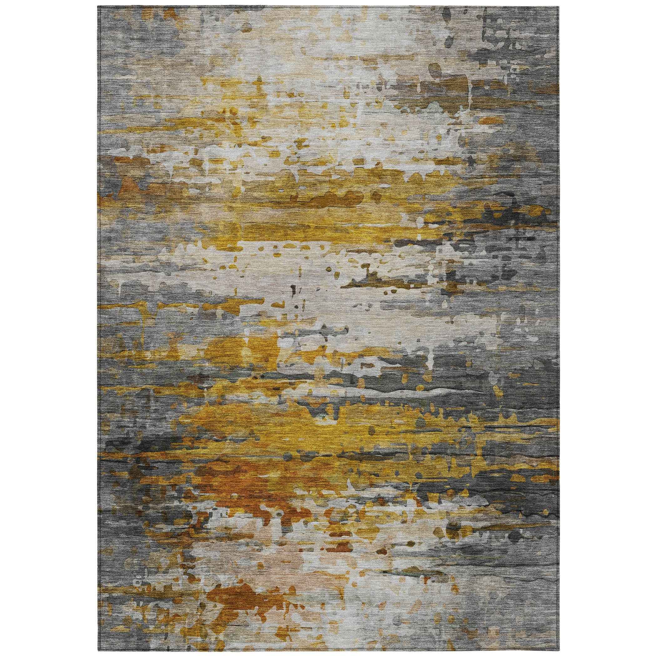 10' X 14' Copper And Gray Abstract Washable Indoor Outdoor Area Rug