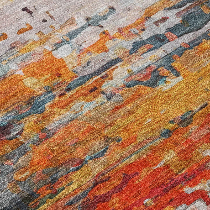 9' X 12' Terra Cotta And Beige Abstract Washable Indoor Outdoor Area Rug