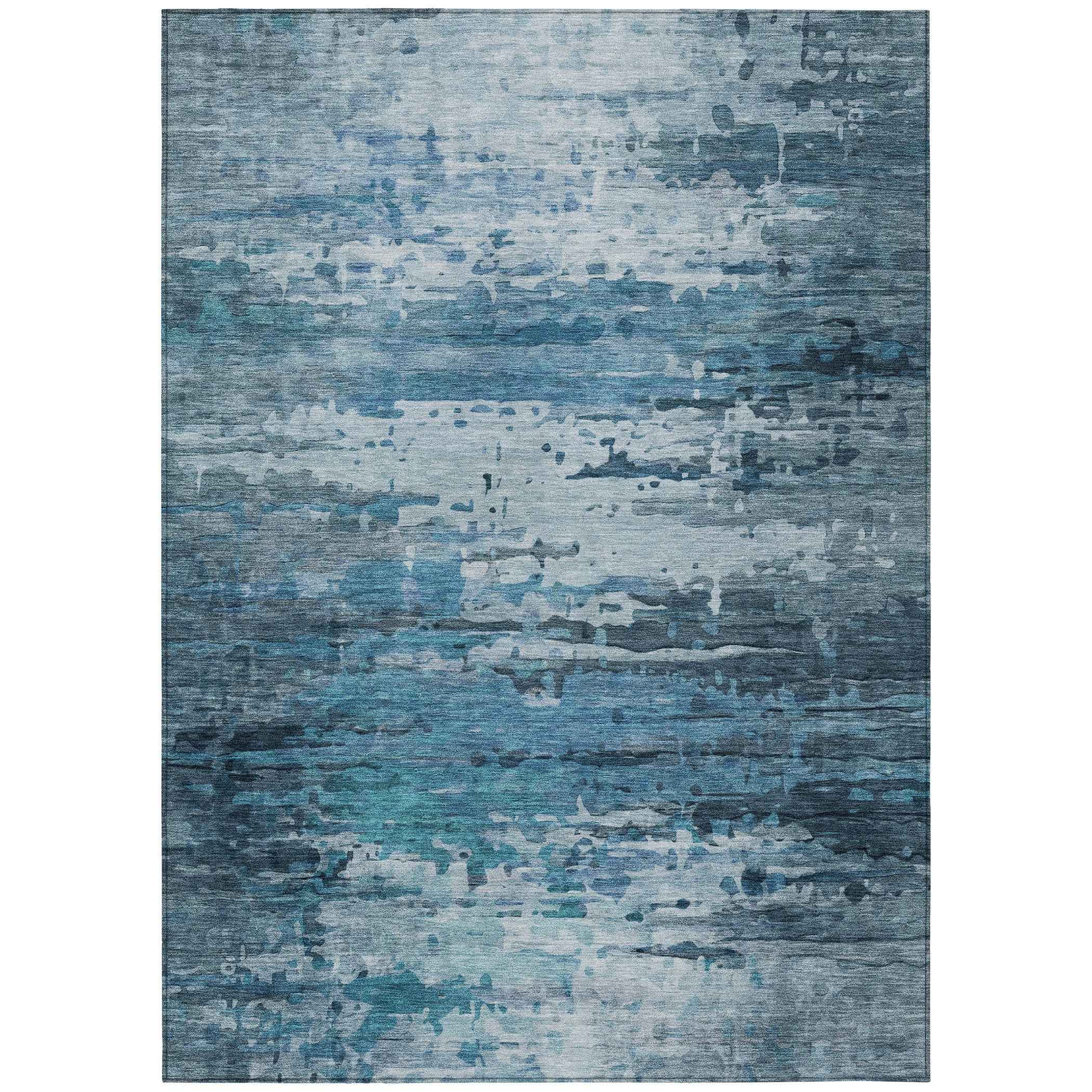 5' X 8' Blue And Ivory Abstract Washable Indoor Outdoor Area Rug