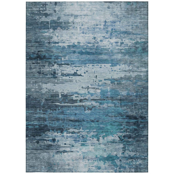 9' X 12' Blue And Ivory Abstract Washable Indoor Outdoor Area Rug