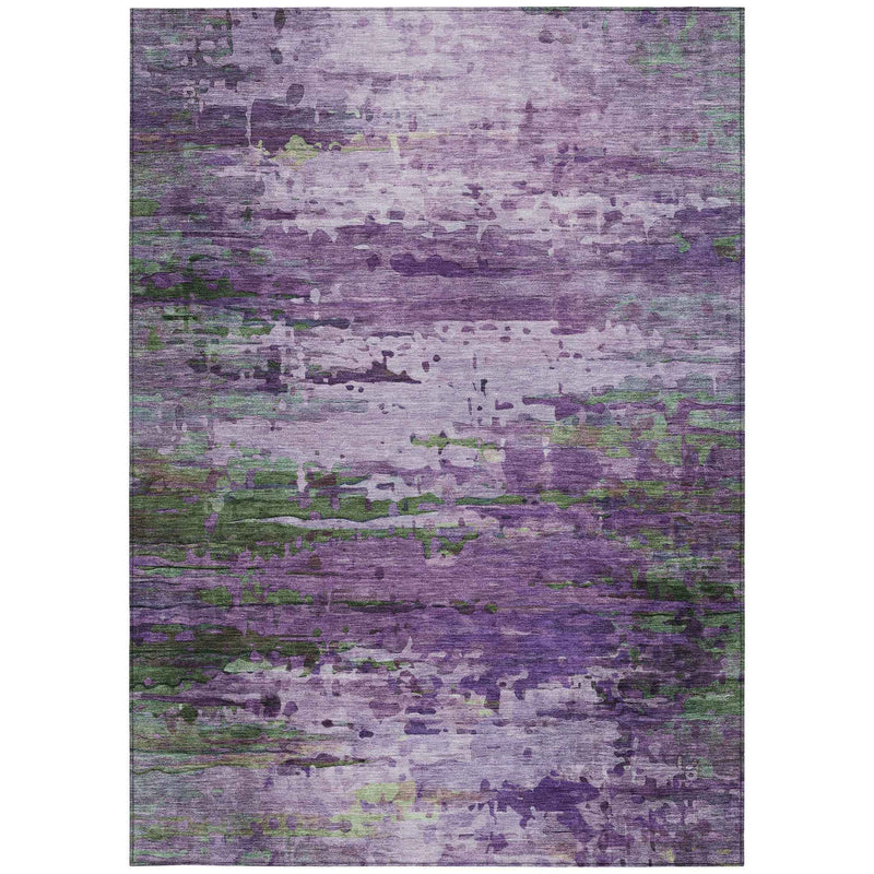 8' X 10' Purple Green And Charcoal Abstract Washable Indoor Outdoor Area Rug