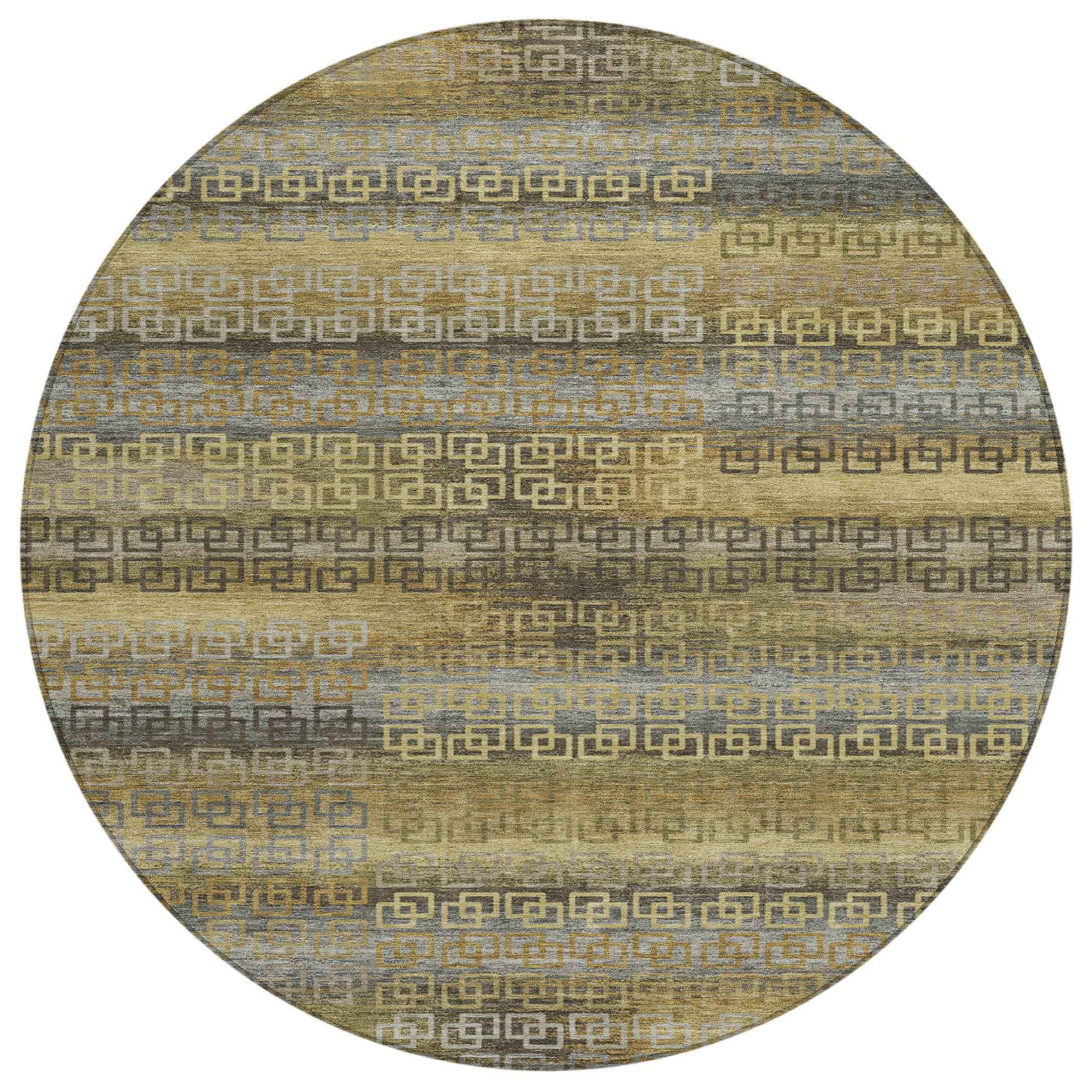 8' Wheat And Brown Round Striped Washable Indoor Outdoor Area Rug