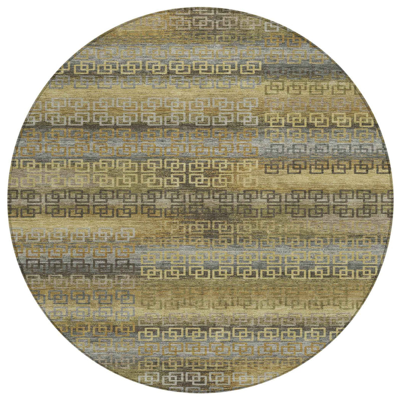 8' Wheat And Brown Round Striped Washable Indoor Outdoor Area Rug