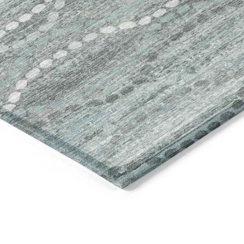 3' X 5' Teal Blue And Ivory Ogee Washable Indoor Outdoor Area Rug