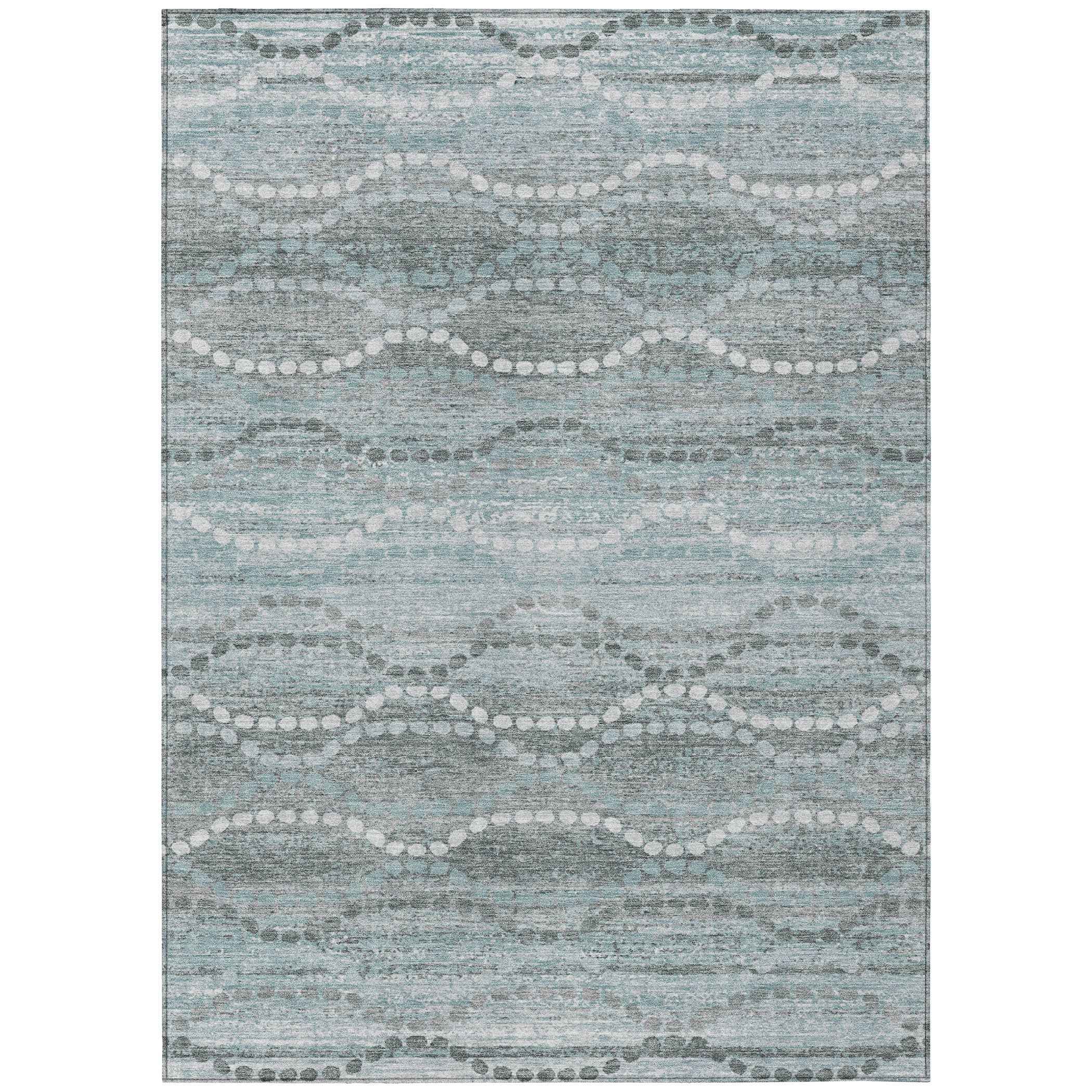 3' X 5' Teal Blue And Ivory Ogee Washable Indoor Outdoor Area Rug