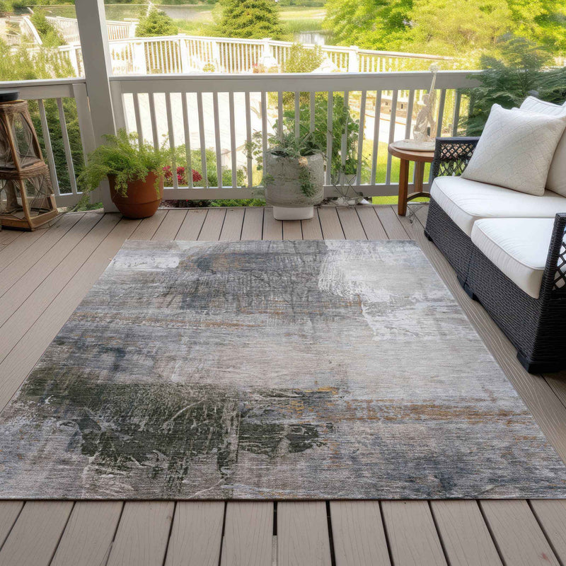 3' X 5' Beige And Gray Abstract Washable Indoor Outdoor Area Rug