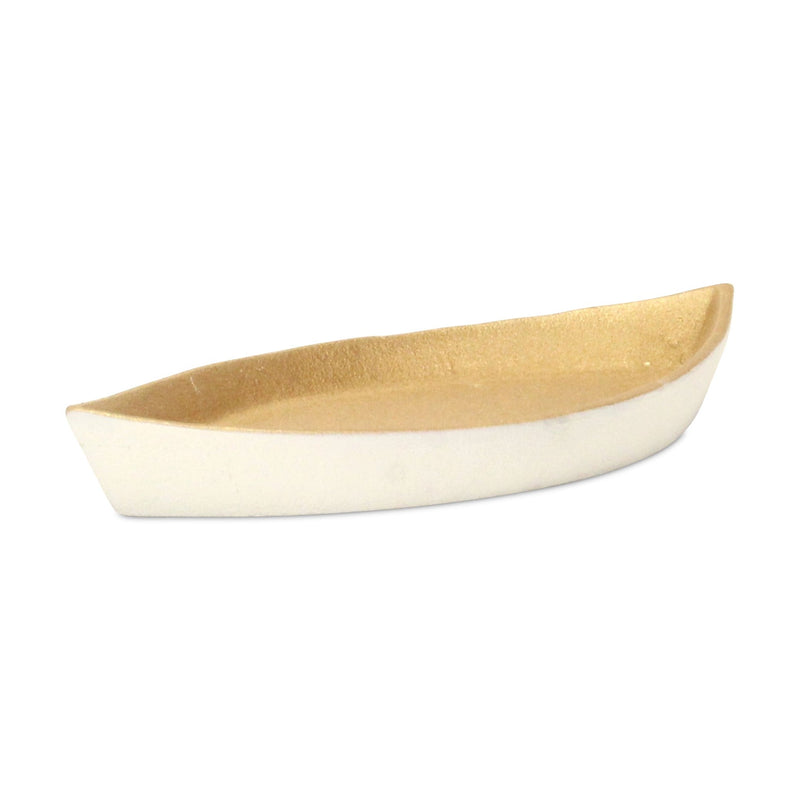 10" Gold And Off White Cast Iron Oval Boat Shaped Tray - Kitchen & Dining
