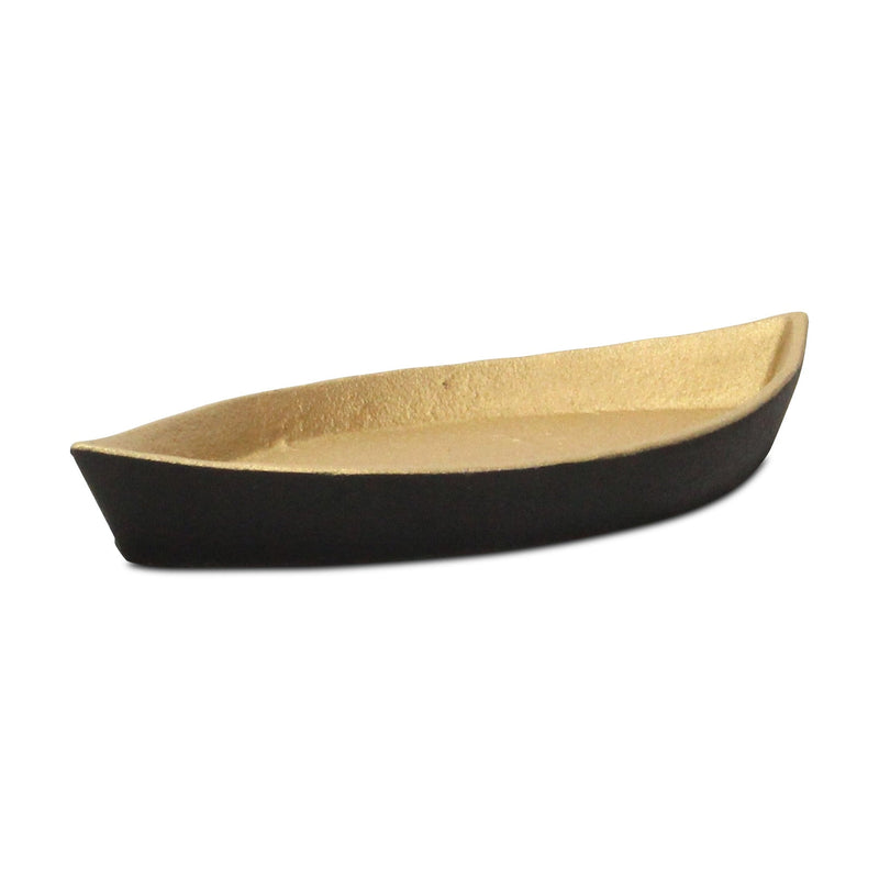10" Black And Gold Cast Iron Oval Boat Shaped Tray - Kitchen & Dining
