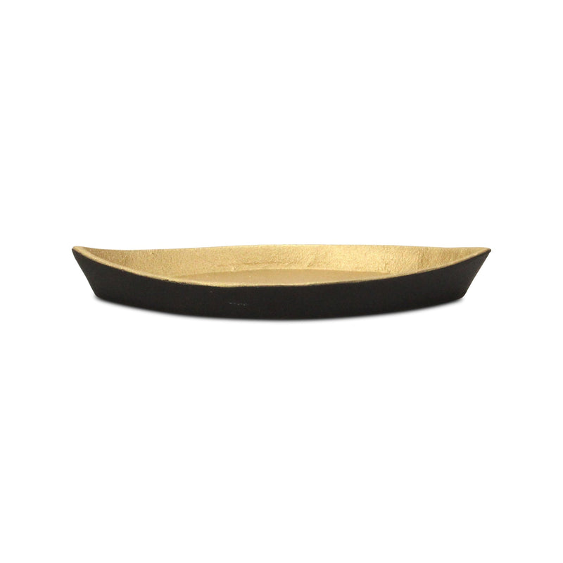 10" Black And Gold Cast Iron Oval Boat Shaped Tray - Kitchen & Dining
