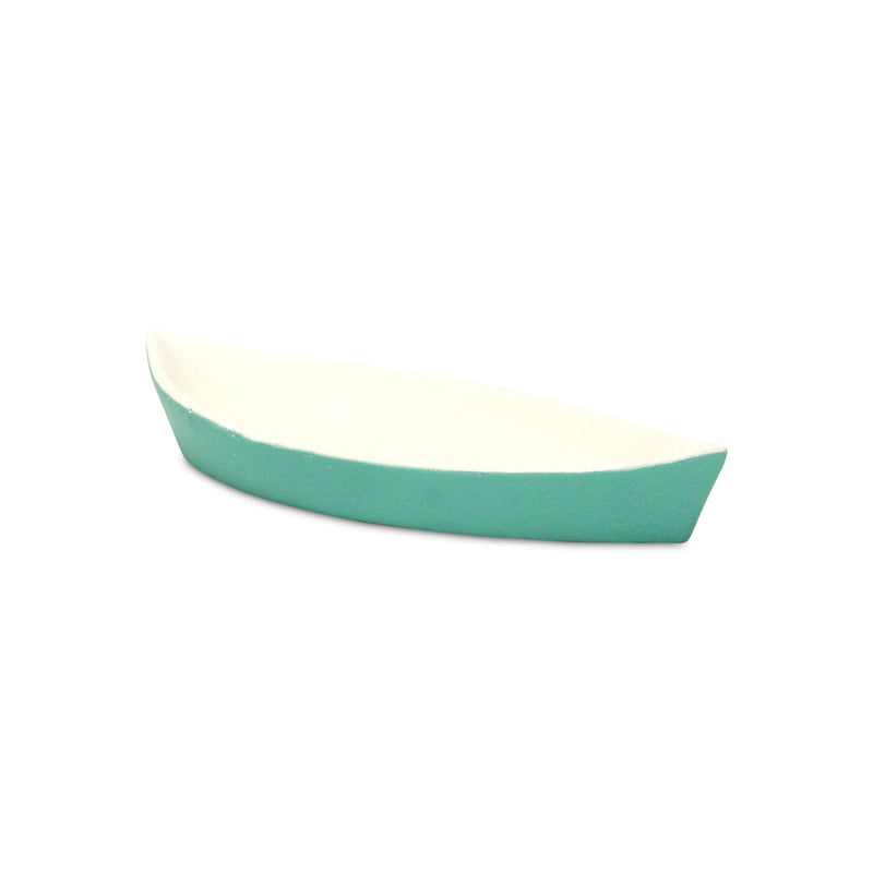 10" Aqua And White Cast Iron Oval Boat Shaped Tray - Kitchen & Dining