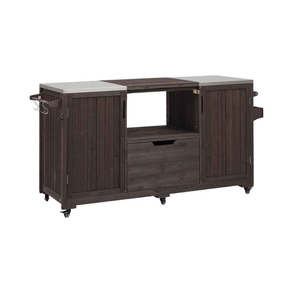 67" Brown Wood Rolling Kitchen Island With Storage Default Title