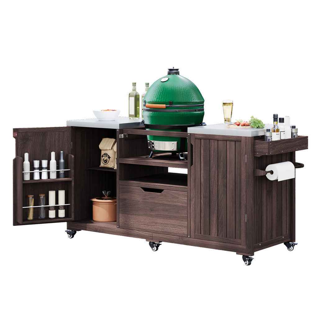 67" Brown Wood Rolling Kitchen Island With Storage