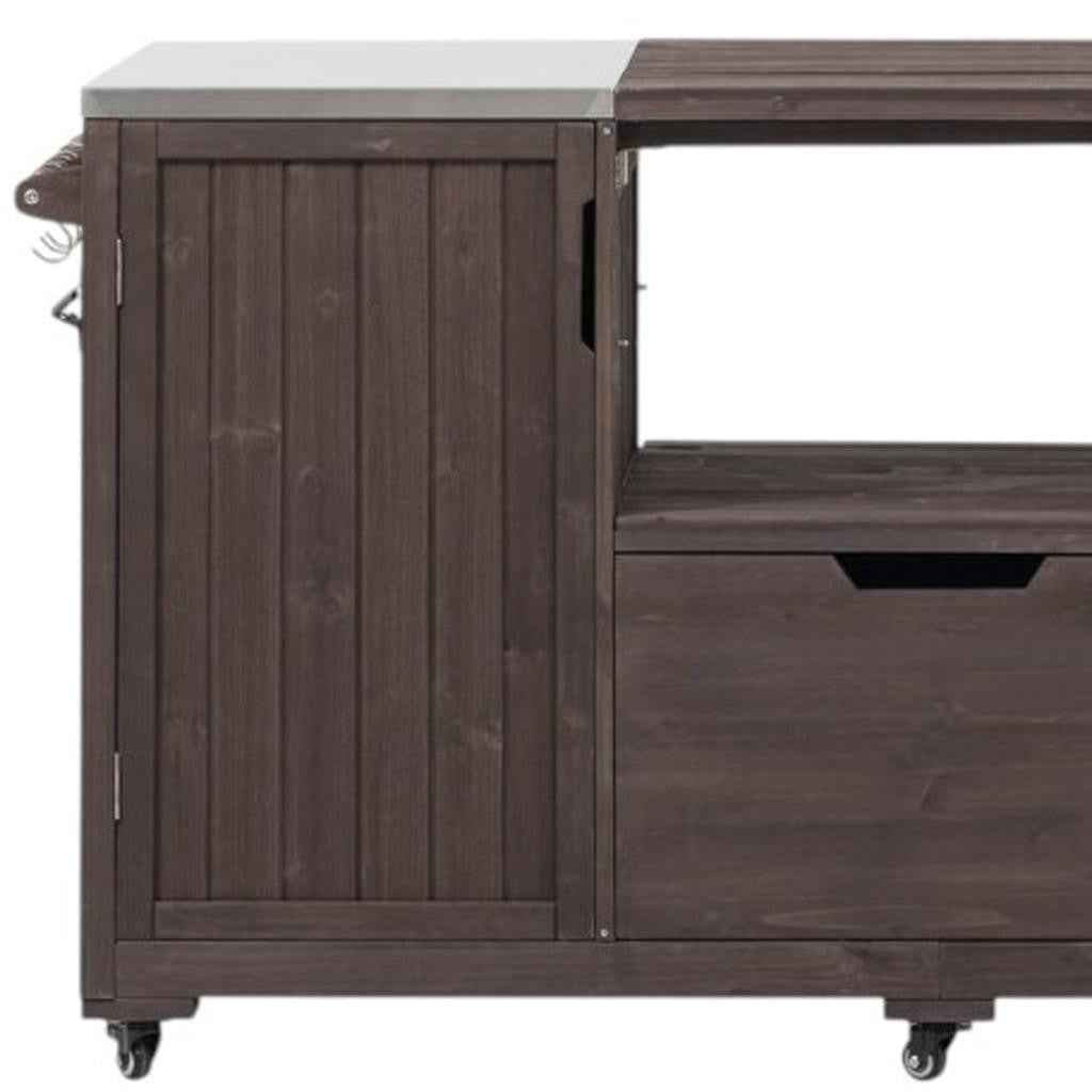 67" Brown Wood Rolling Kitchen Island With Storage