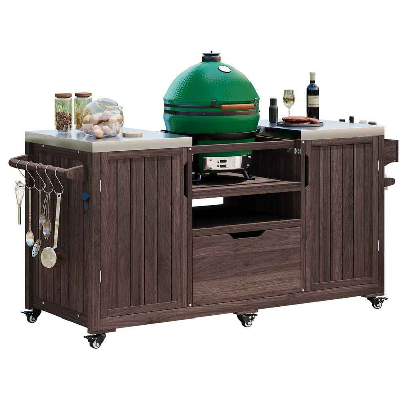 67" Brown Wood Rolling Kitchen Island With Storage