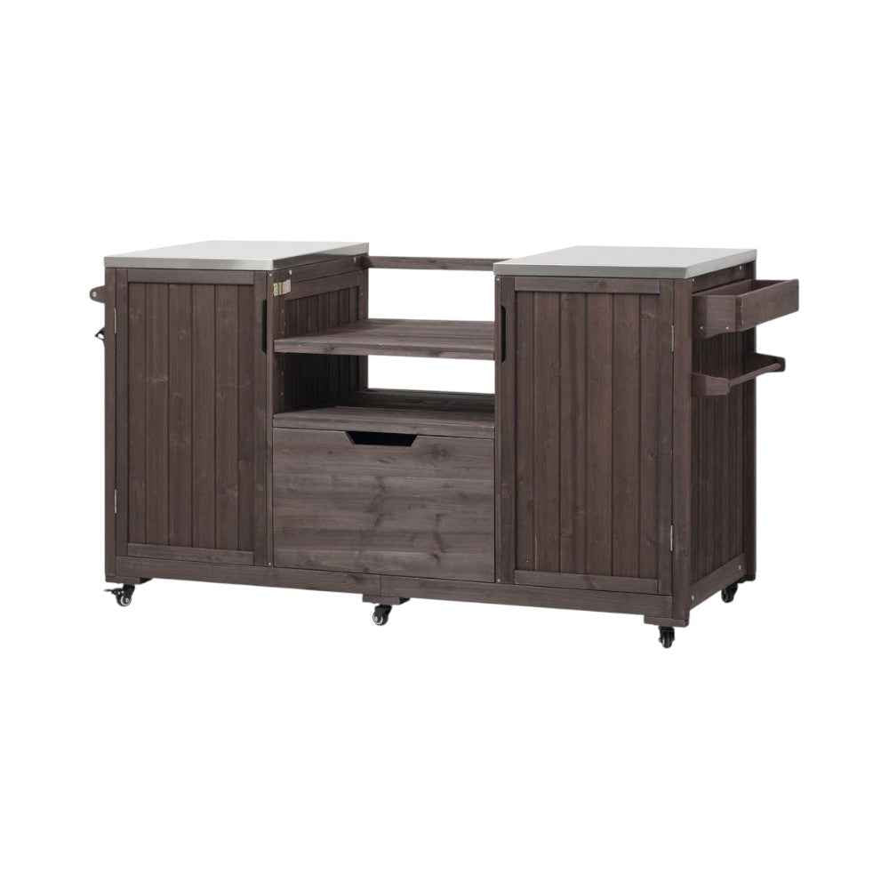 67" Brown Wood Rolling Kitchen Island With Storage