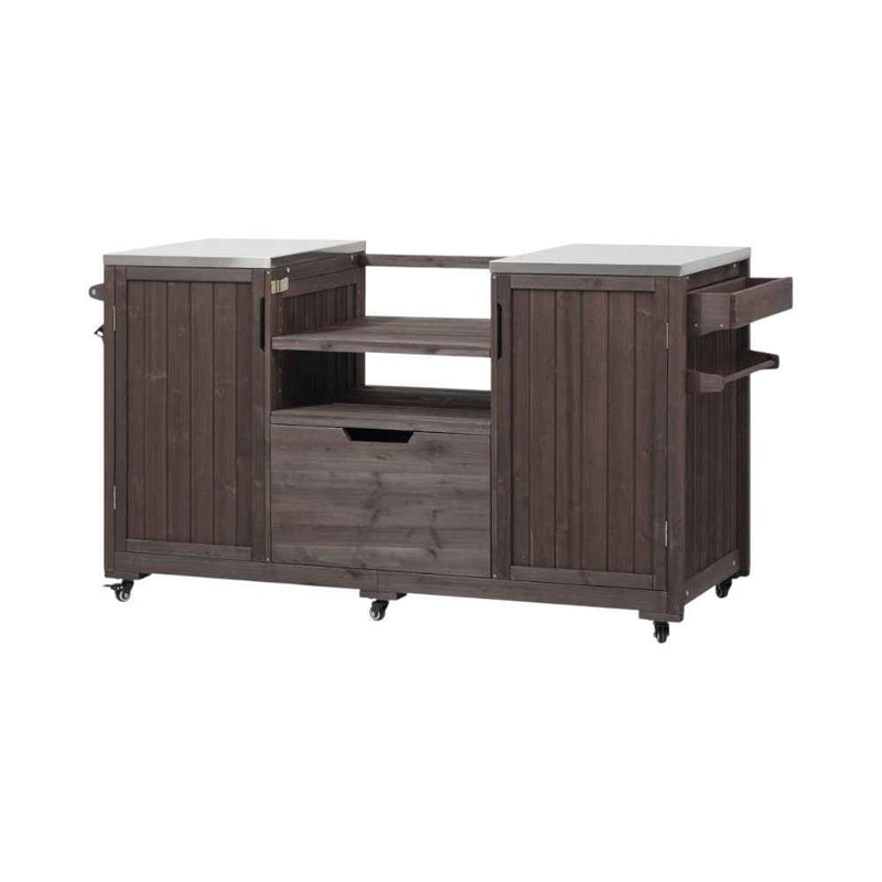 67" Brown Wood Rolling Kitchen Island With Storage