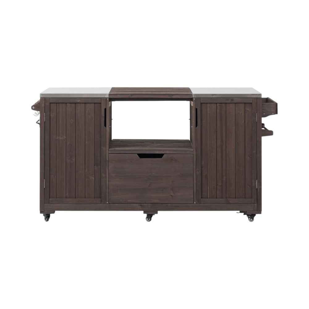 67" Brown Wood Rolling Kitchen Island With Storage