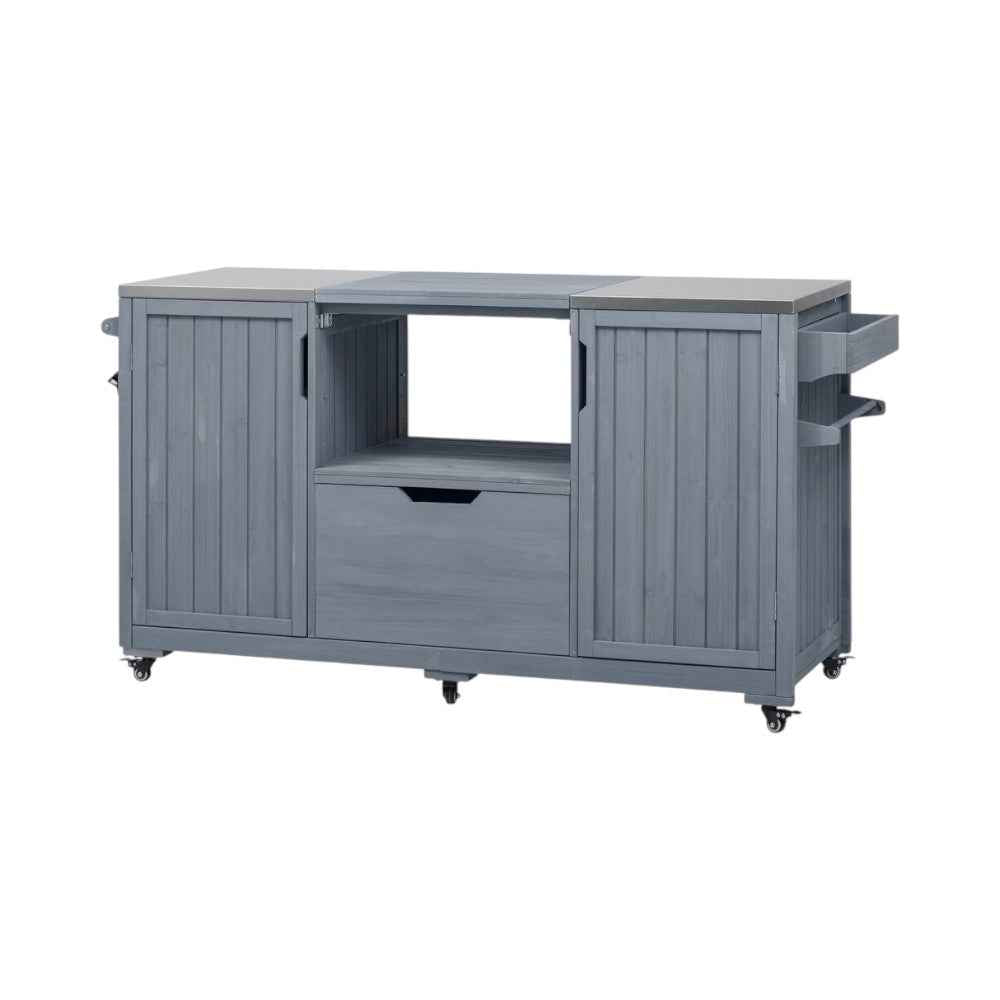 67" Light Blue Wood Rolling Kitchen Island With Storage