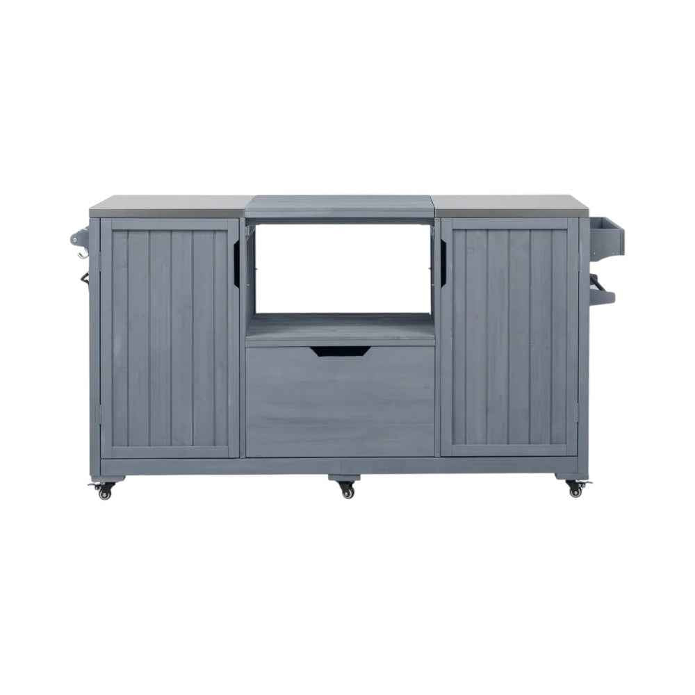 67" Light Blue Wood Rolling Kitchen Island With Storage