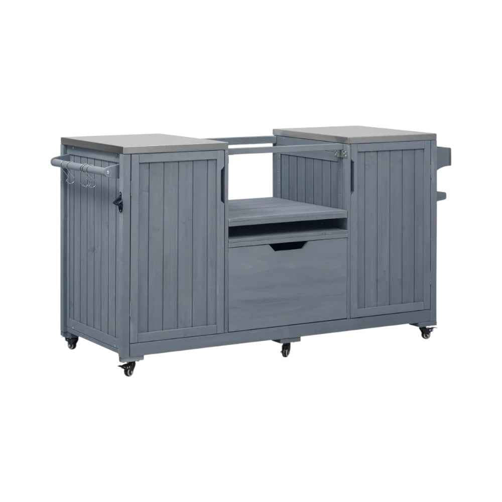 67" Light Blue Wood Rolling Kitchen Island With Storage