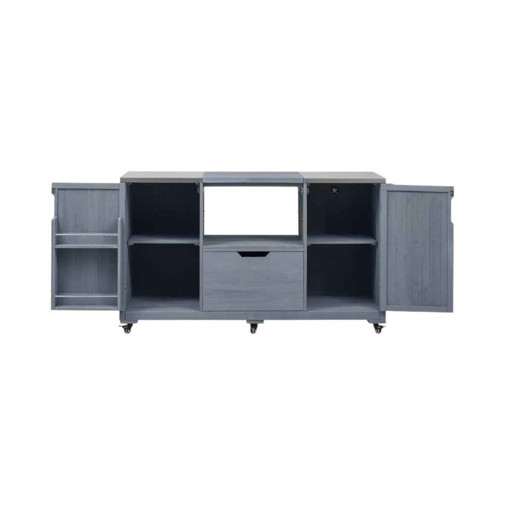 67" Light Blue Wood Rolling Kitchen Island With Storage