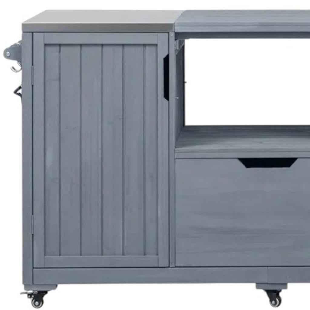67" Light Blue Wood Rolling Kitchen Island With Storage