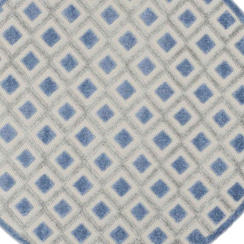 4' Blue And Gray Round Indoor Outdoor Area Rug