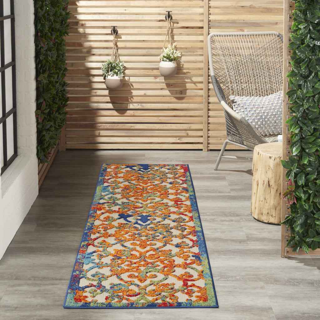 6' Ivory And Blue Indoor Outdoor Area Rug
