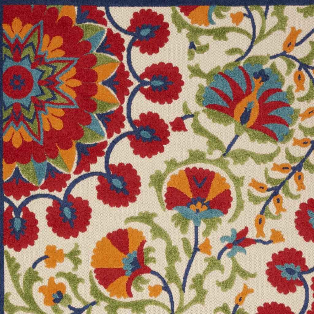 8' X 11' Red And Ivory Floral Indoor Outdoor Area Rug