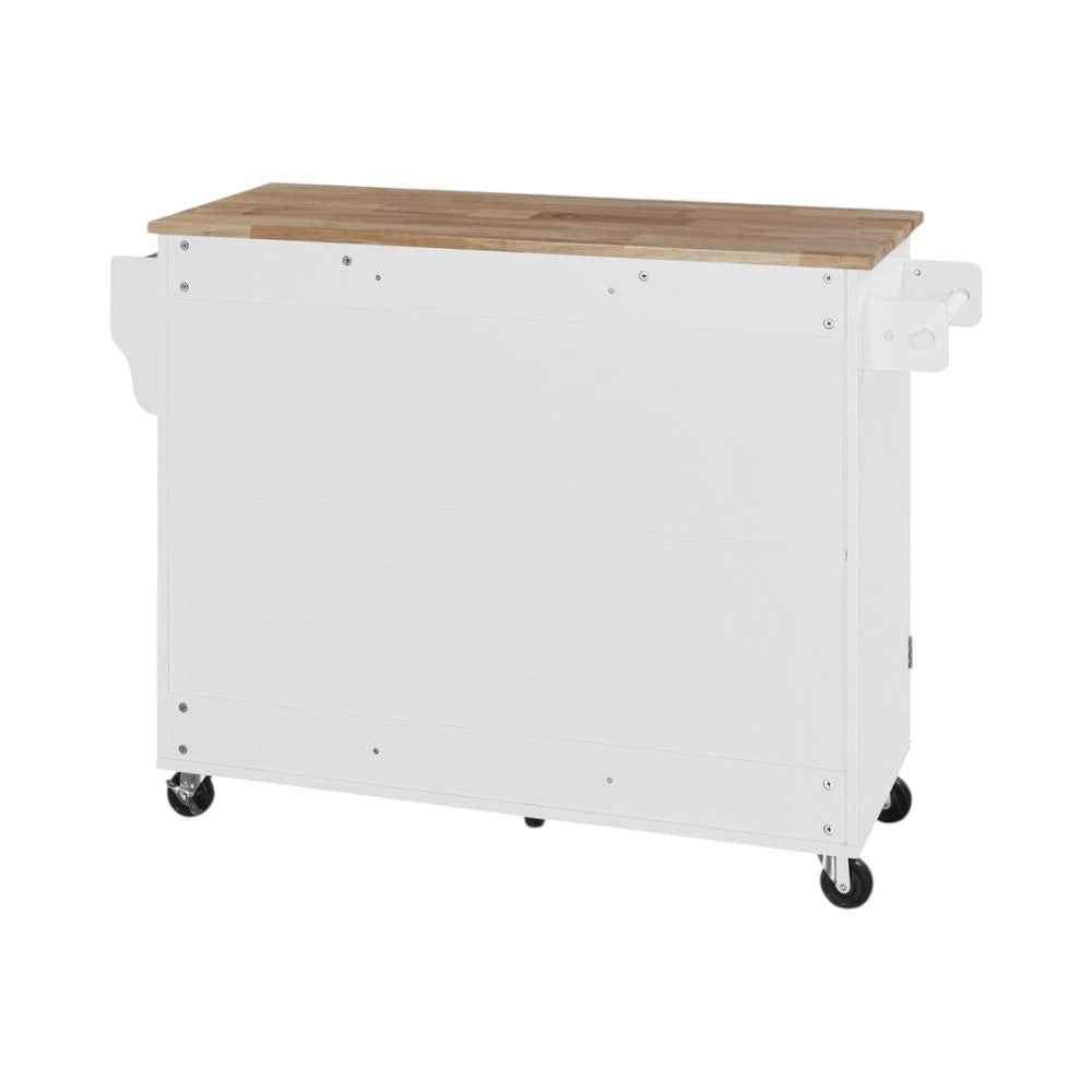 50" White Wood Rolling Kitchen Island
