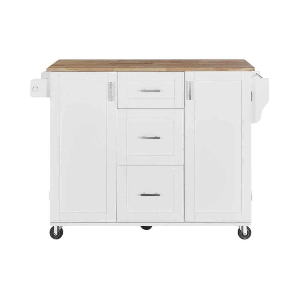 50" White Wood Rolling Kitchen Island