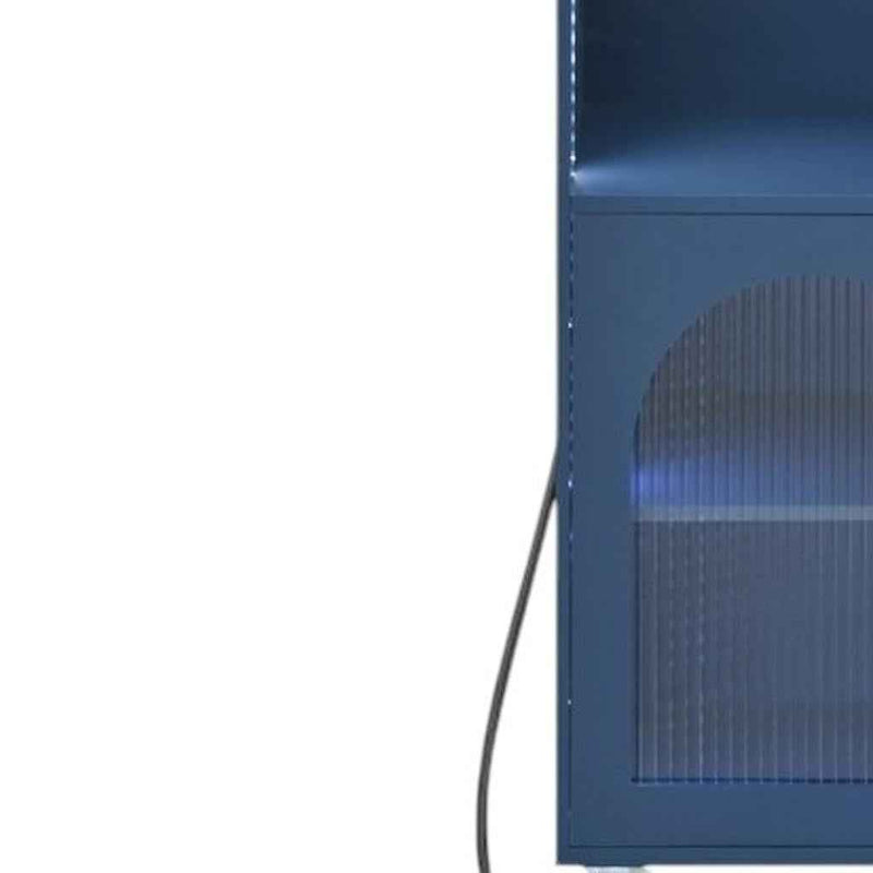 33" Navy Blue Wood Rolling Kitchen Island With Storage